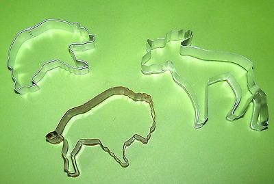 Lot of 3 North American Animal Cookie Cutters Moose Bear Buffalo