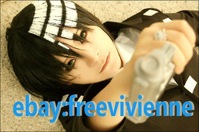 Soul Eater DEATH THE KID Short Black White Anime Cosplay Party Hair 