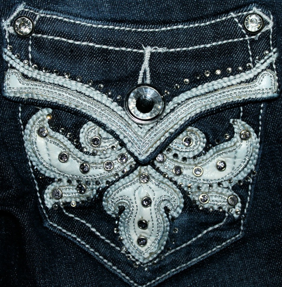 NEW GRACE IN LA JEANS DARK LEATHER DESIGN AT THE BUCKLE BOOT CUT 