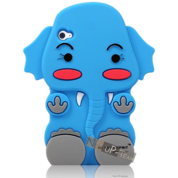 Blue 3D Baby Elephant Silicone Soft Back Cover Case for iPod Touch 4 