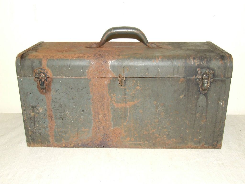 Vintage Metal Tool Box Chest w/Tray Storage Box  20  PRICE INCLUDES 