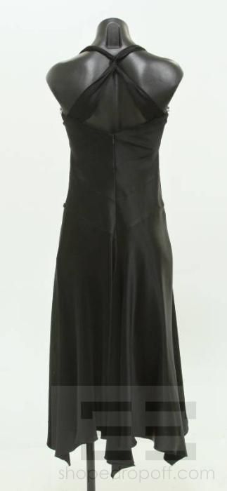 ABS Allen Schwartz Black Satin & Silk Trim Jeweled Buckle Detail Dress 