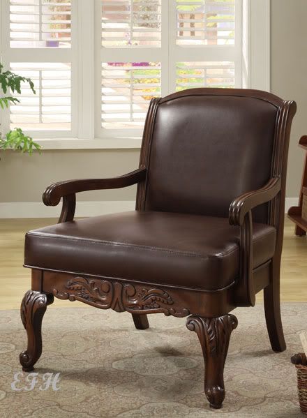 Peoria Brown Bycast Leather Armrest Wood Accent Chair