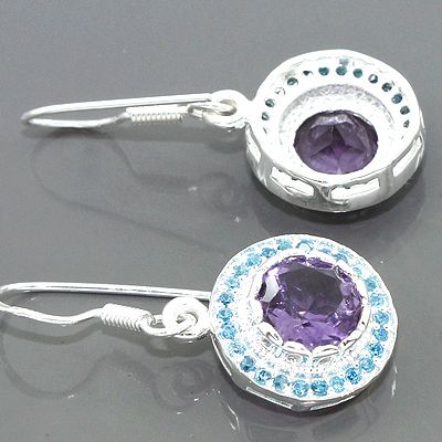 AAA Dazzling Amethyst Zircon Gemstone 925Sterling Silver Earrings 