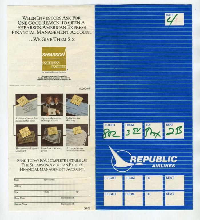   boarding pass 1983 a republic airlines ticket jacket boarding pass in
