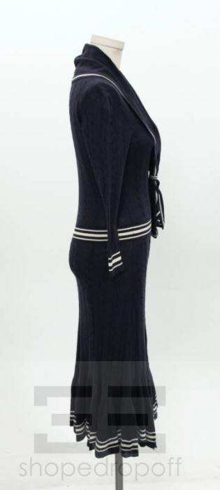 Alexander McQueen Navy White Cotton Cashmere Cable Knit Sailor Dress 