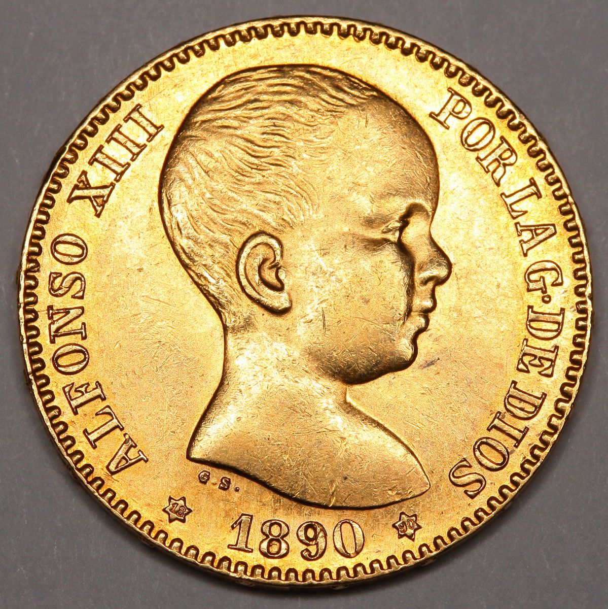 1890 Alfonso XIII Spain Twenty 20 Pesetas Gold Coin