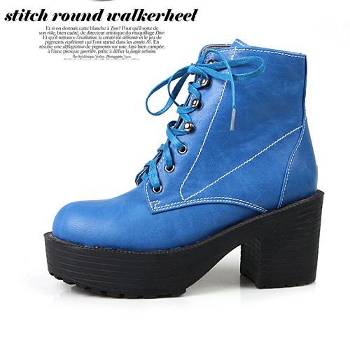 New Womens Casual Lace Up Ankle Hill Boots Blue