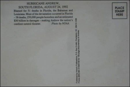1992 Hurricane Andrew Map Photo Postcard Miami Florida NOAA Satellite 