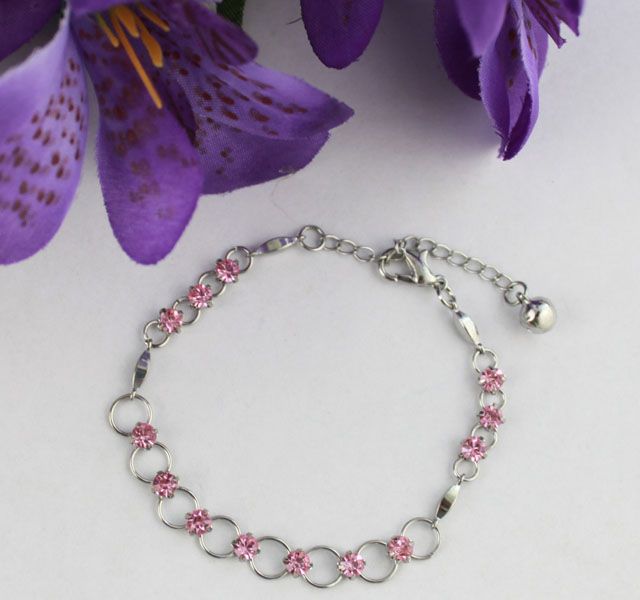 6PCS Pink Rhinestone Ring Chain Anklets #21967