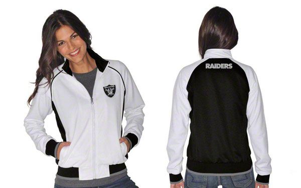 Oakland Raiders Womens White Black Sprint Track Jacket
