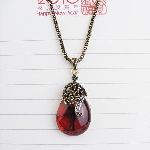 2012 New Arrivals Vintage Red Teardrop Pendant Long Chain Necklace 