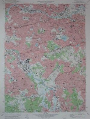 1970 Topo Map Newton Brookline Cambridge Massachusetts Wellesley 