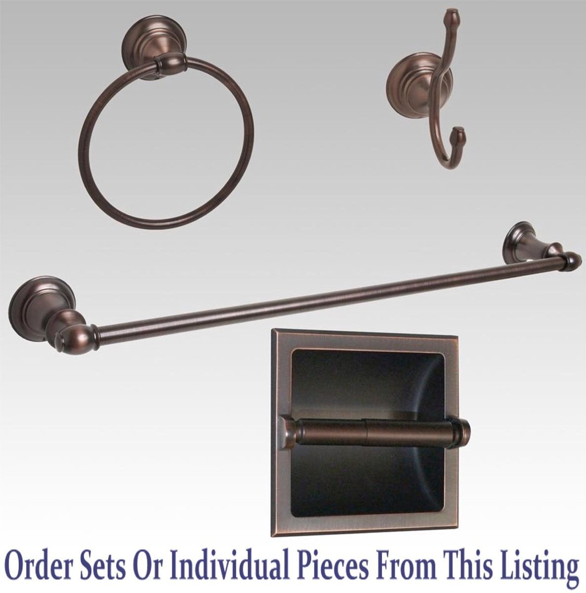 Oil Rubbed Bronze 24 Towel Bar with Recessed Toilet Paper Holder 4pc 