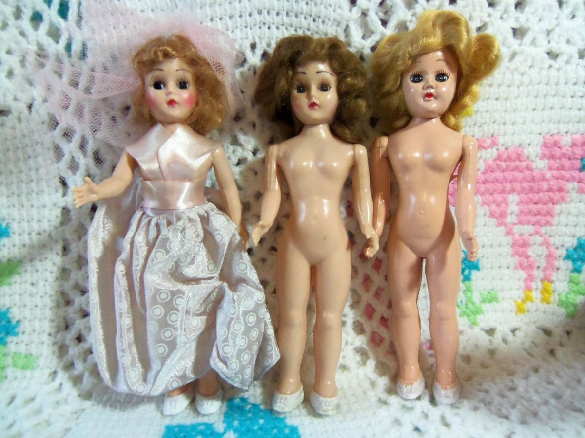 Three 1940s 50s Hard Plastic Lady Dolls all very nice one is dressed 7 