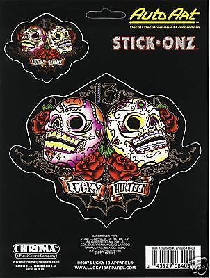lucky 13 decal skulls and roses set of two for