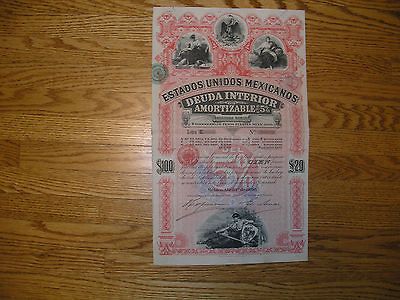 1896 Estados Unidos Mexicanos $100 Deuda Interior Mexican bond