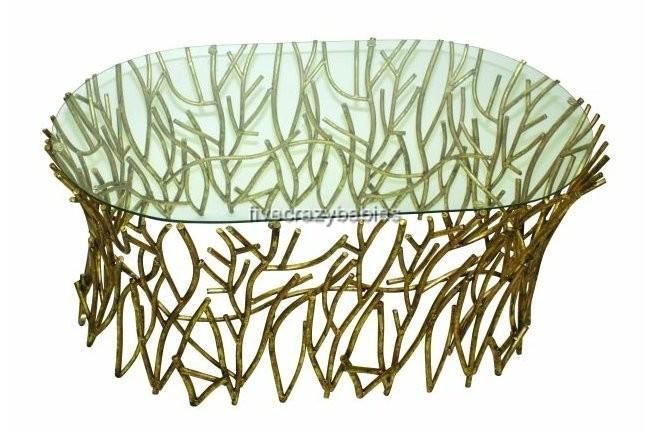 Horchow Elm Glass Top IRON TWIG Coffee Cocktail Table Gold Branch 