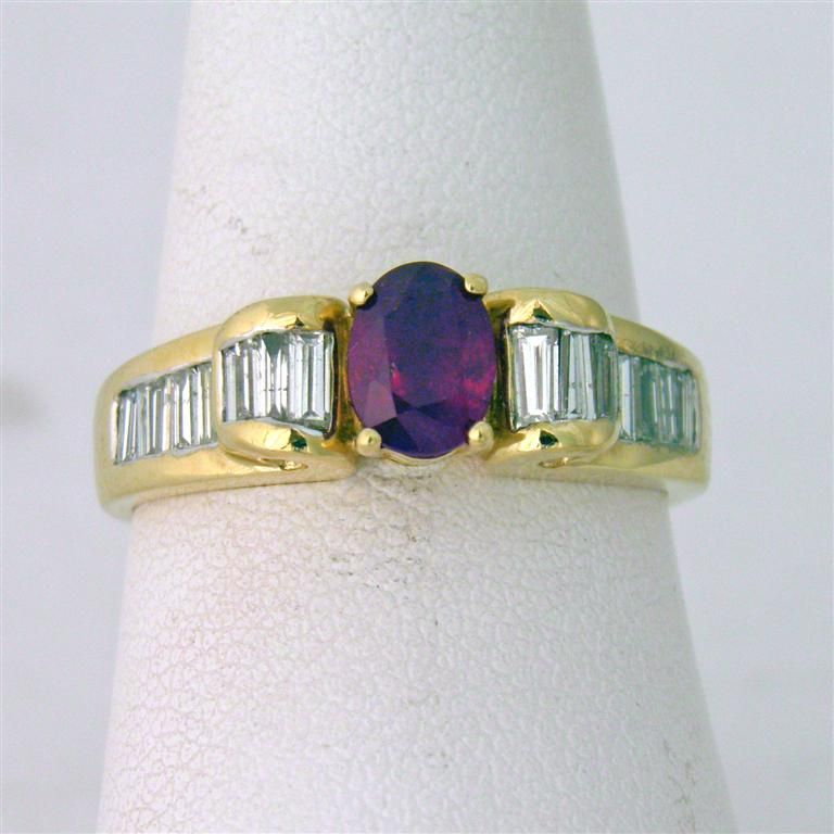 14k Yellow Gold Oval Cut Ruby Gemstone and Diamond Ring