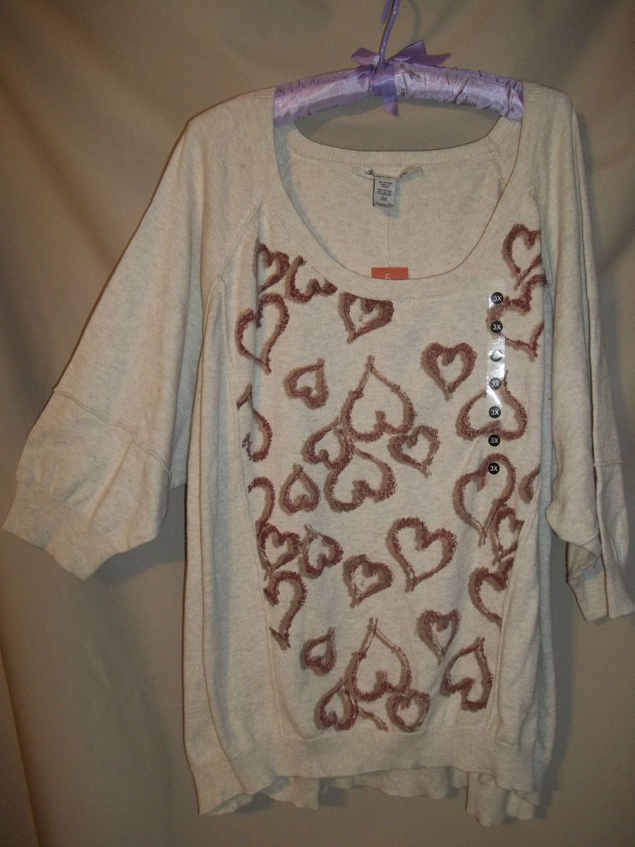 American Rag Womens Soft Light Sweater with Maroon Hearts Plus Size 