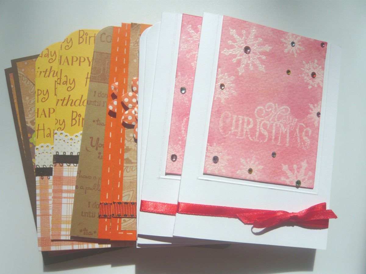 12 Assorted Handmade Cards Christmas Greeting Birthday Coffee Autumn 