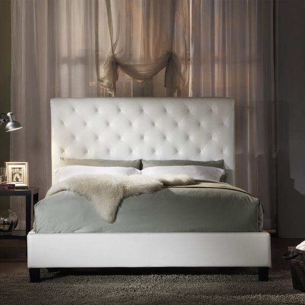White Modern Contemporary Platform Bed Frame w Headboard Bedroom 