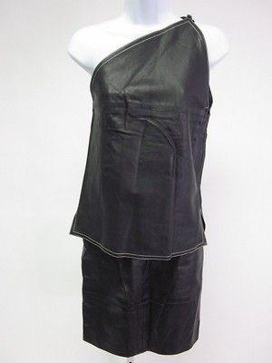 ANGELO TARLAZZI Black Leather Pencil Skirt One Shoulder Top Outfit Sz 