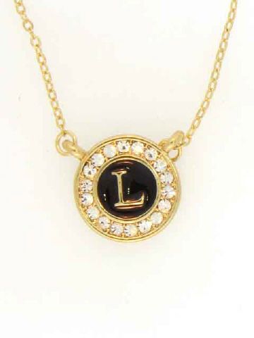 Initial L Pendant Necklace Black w Austrian Crystals 18 Gold Plated 