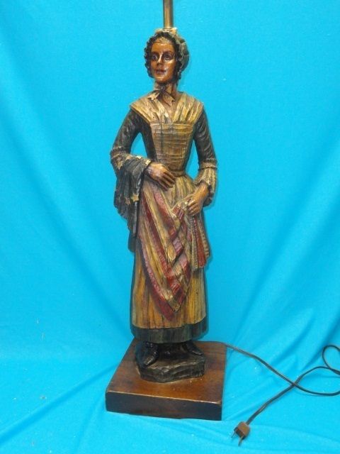 Vintage Betsy Ross Elaborate Carved Wood Table Lamp 26