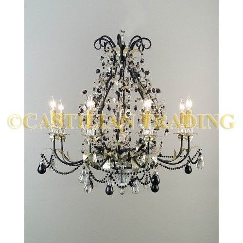 New Metal Glass Chandelier with Silver Finish Black and Crystal Beads 