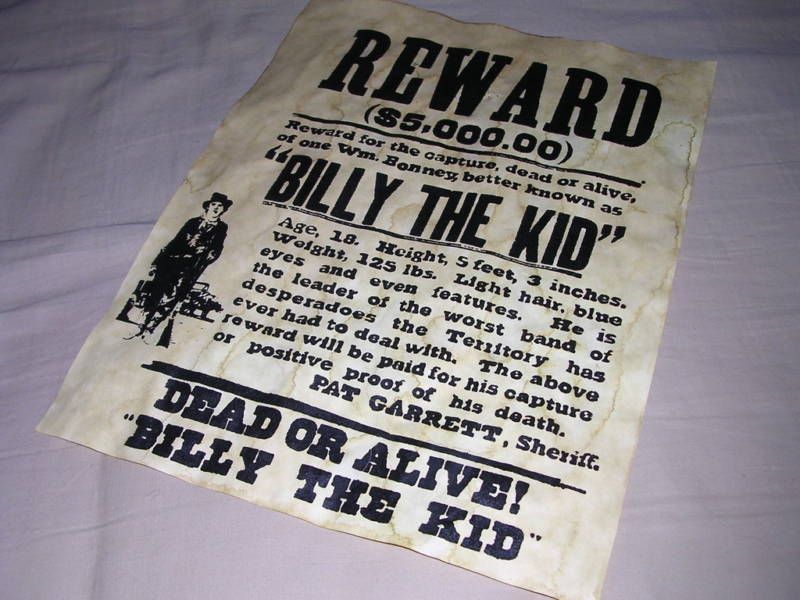 BILLY THE KID OLD WEST WESTERN WANTED POSTER SIGN