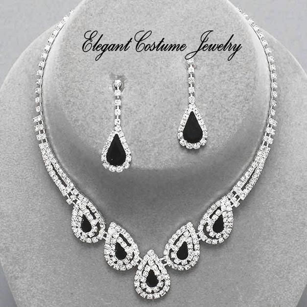 Black Bridesmaid Prom Crystal Necklace Set Elegant Chunky Jewelry