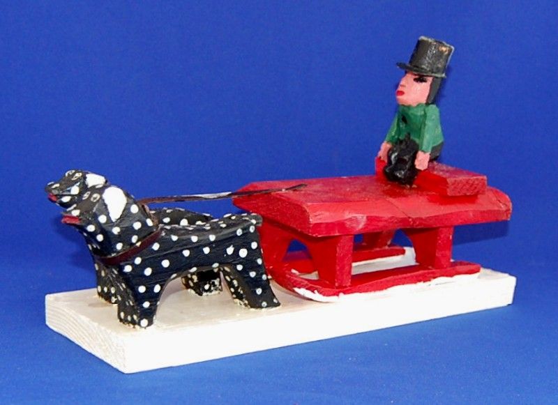 Emile Bluteau Folk Art Primitive Carving Listed Quebec Dog Sleigh Ride 