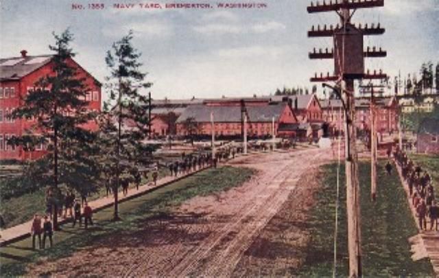 Vintage Divided postcard of NAVY YARD SCENE, BREMERTON, WA #1355 