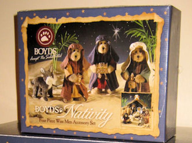 Retired Boyds Bears 3 Wise Men & Donkey Nativity Christmas Set