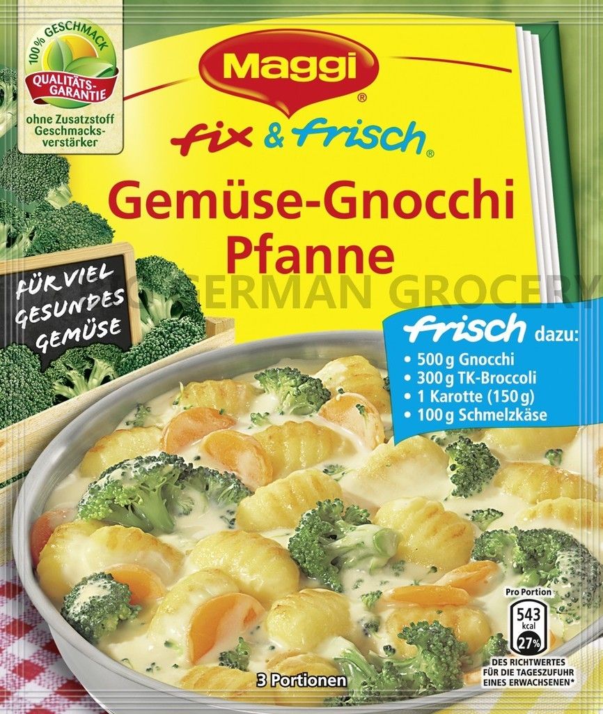   dish with gnocchi and vegetables (broccoli, carrots) in a light sauce