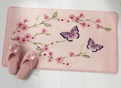 asian inspired cherry blossom butterfly bath mat new