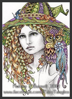 ACEO Original Sketch Card Halloween Witch & Owl Witches Owls Fairy 