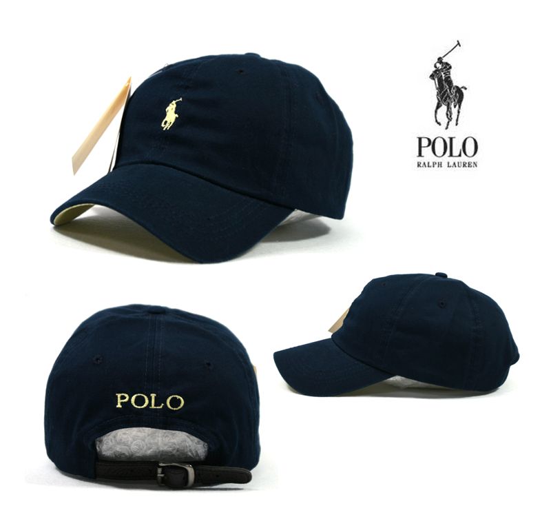 Dark Blue Polo Baseball Cap Golf Tennis Outdoor Hat Yellow Small Logo 