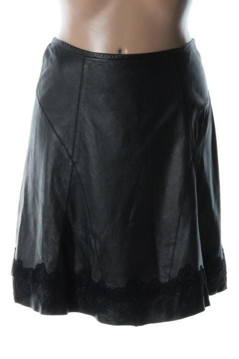 Elie Tahari New Celeste Black Leather Lace Trim Knee Length A Line 