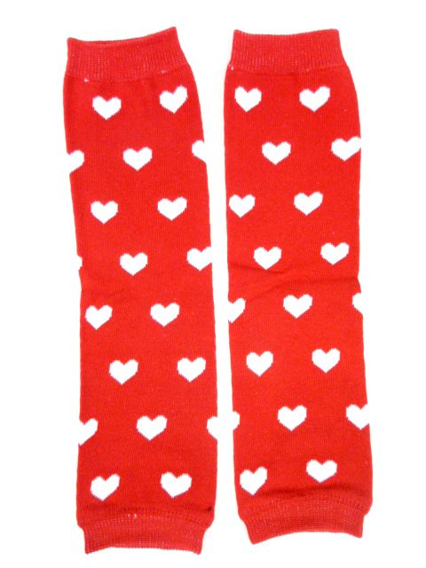 Girls Valentines Heart Print Baby Leg Warmers in Pink Red White Cute
