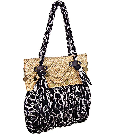 Straw Fabric Beach Fashion Bag Handbag Purse Tote Black