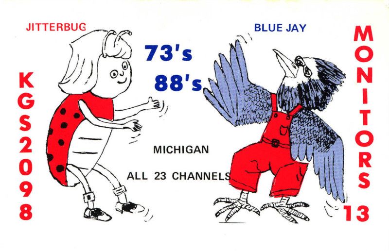  QSL Postcard Ladybug Birdman Comic 1970s Columbiaville Michigan