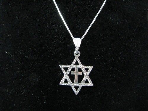 Sterling Silver Messianic Star of David Cross Necklace