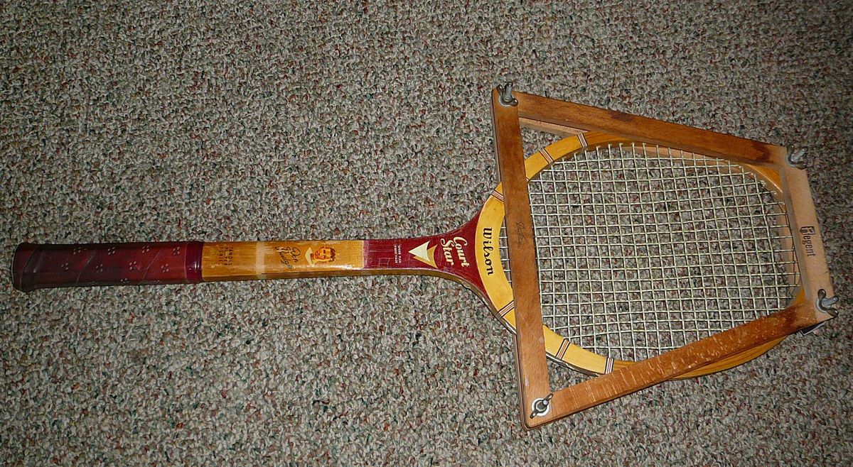 VINTAGE DON BUDGE WOODEN TENNIS RACKET 1940 1950S WITH FRAME VERY COOL