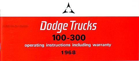 1968 Dodge Owner Manual Pickup Truck Power Wagon Van D100 D300 W100