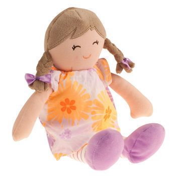  Brunette Pigtails Flower Dress Soft Baby Doll Girl Stuffed Toy
