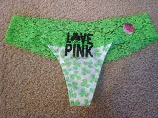 NWT Victorias Secret Pink LIMITED EDITION green SHAMROCK thong XS