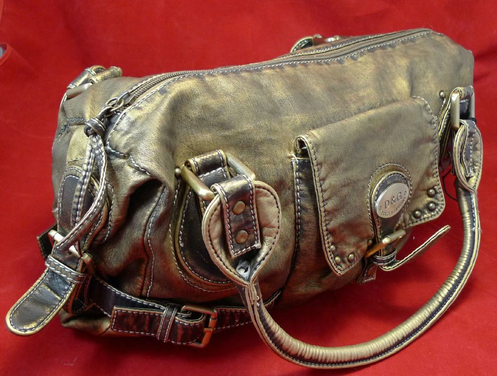 Authentic Dolce and Gabbana Golden Leather Handbag Shoulder Bag