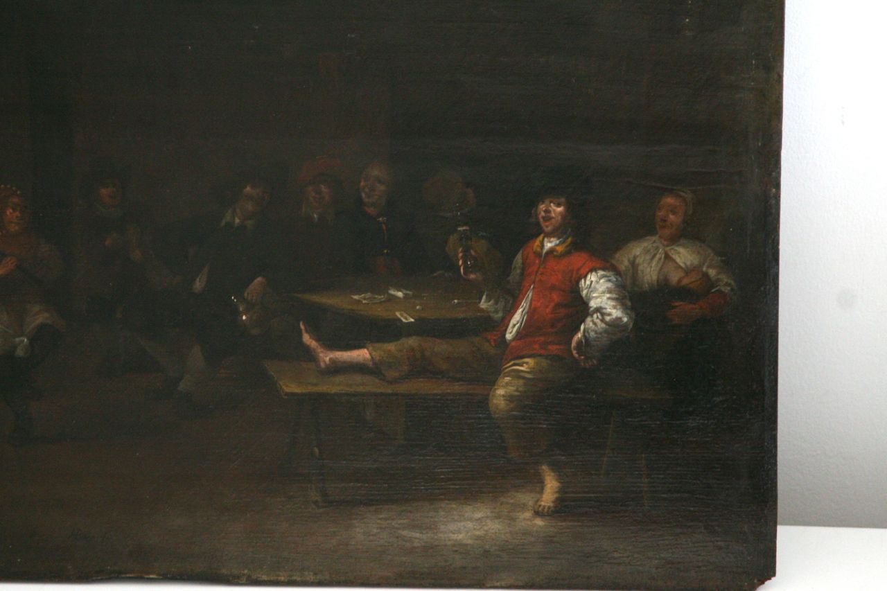 17th Century Old Master Dutch Painting Drinking and a Card Game in a
